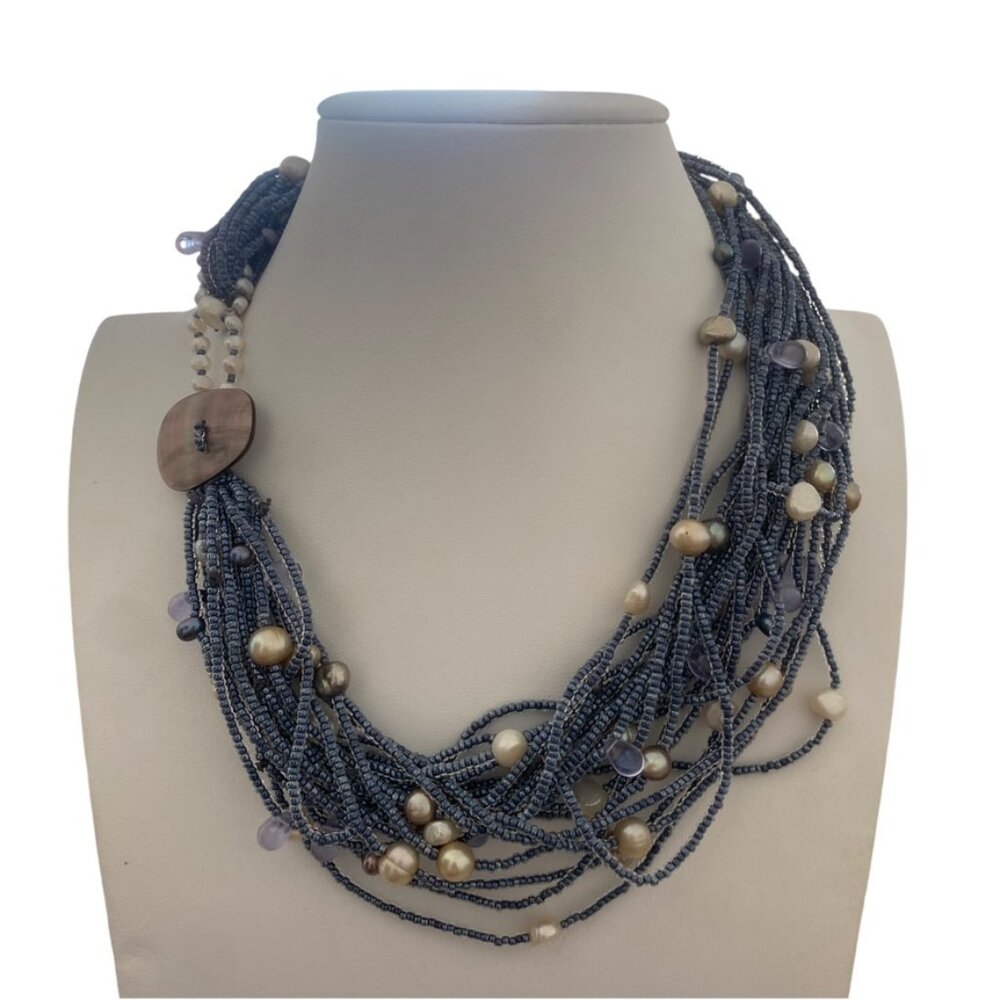 Vintage Tanner Chucnky multistrand necklace with freshwater pearls blue Iconic - Picture 13 of 16